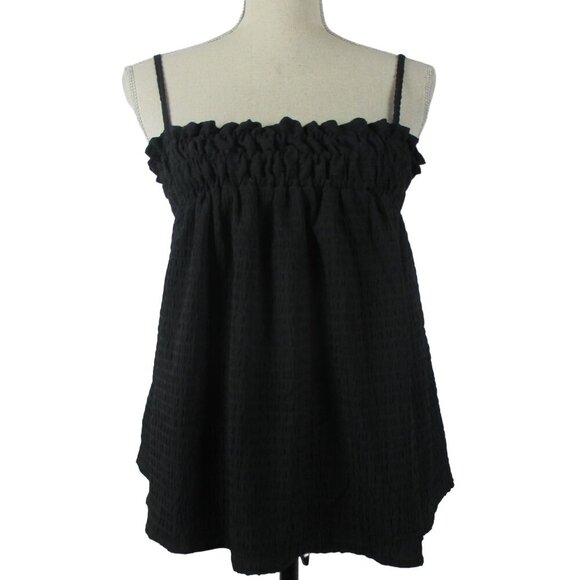 ASOC DESIGN Cami Puff Texture Black Adjustable Shoulder Straps Size 4 NEW - Picture 1 of 8